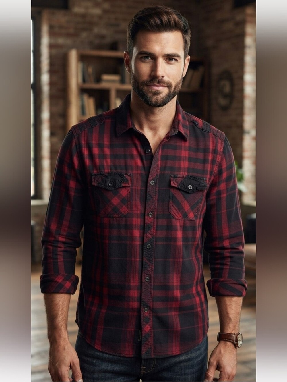 Route 66 Men's Long Sleeve Button Up Buffalo Plaid Shirt Size Medium